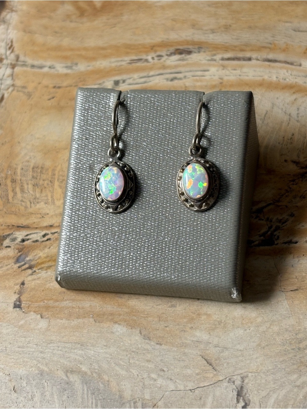Sterling Silver Iridescent Opal Drop Earrings